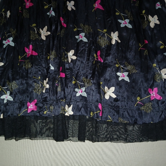 VINTAGE Free People Black Crinkled Silk Kimono Floral Dress Size 2 - Picture 6 of 10
